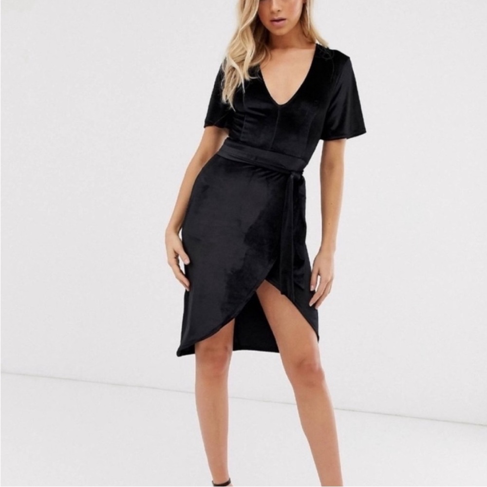 Club L London Black Velvet Dress Sz UK 10